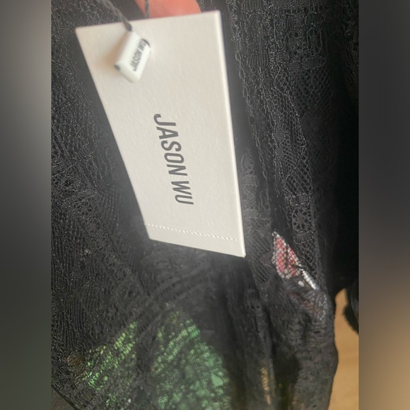 L 🔖 JASON WU Lace See Through Button Down Shirt Blouse Silk Black $240 - Picture 6 of 10